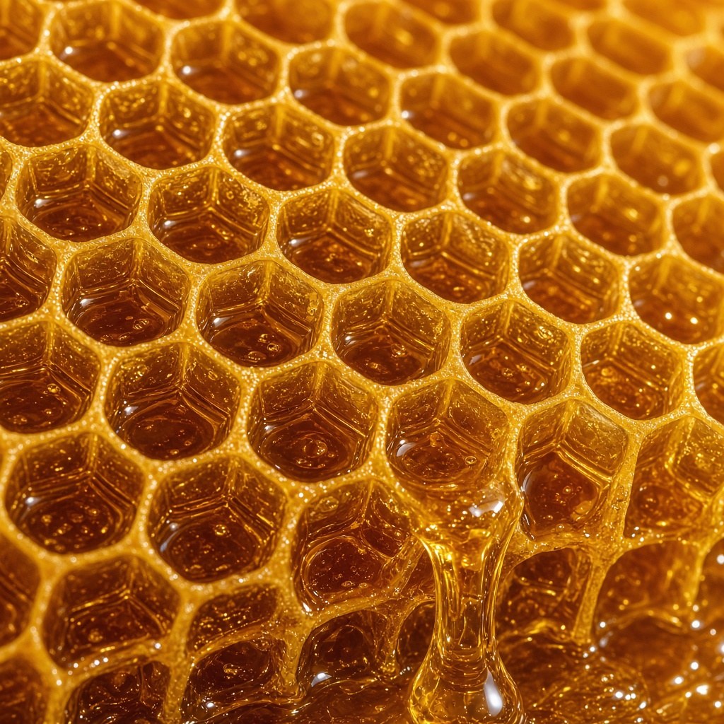 Freshly capped honey comb held above a hive super